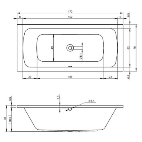 B047001005 BARI S Ванна 170x75 RIHO фото 2