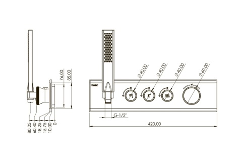 SH3009 SHINE Термостат на 3 потребителя с ручным душем (внешняя часть), розовое золото TESKA фото 2
