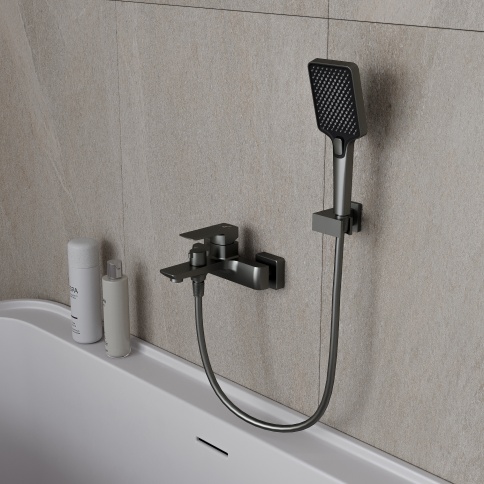OL-639003A-BGM D-LINE Смеситель для ванны с душевым гарнитуром оружейный металл OLIVEEKA фото 2