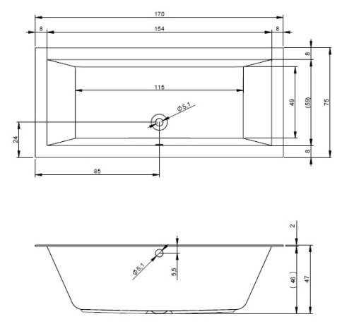 B132001005 LUGO Ванна 170x75 RIHO фото 4