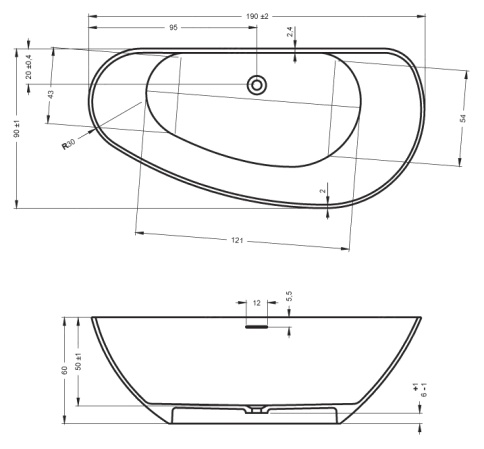B122001105 GRANADA ванна 190x90 L белая матовая RIHO фото 2
