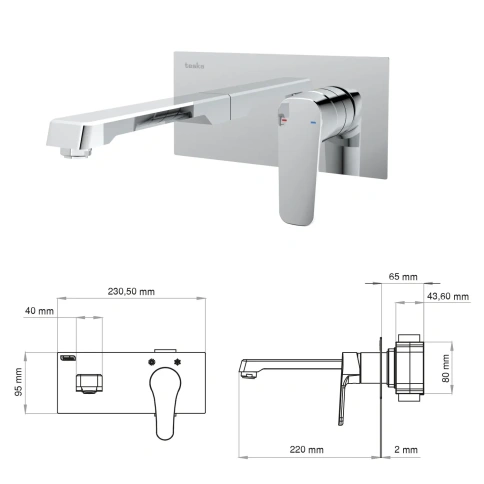 E5108 Настенный смеситель для раковины Quarsar, черный TESKA фото 3