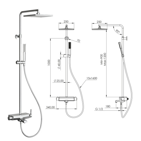 DK3702C Душевая стойка Mira с изливом, черное стекло TESKA фото 2