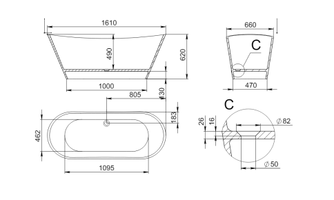 2.01.004.44.4 AFINA Ванна 161x66 Nano Concrete бетон HOLBI фото 2