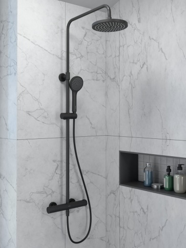 A4729836EXP JOY Round Душевая стойка с термостатом с верхним и ручным душами черный матовый VITRA фото 6