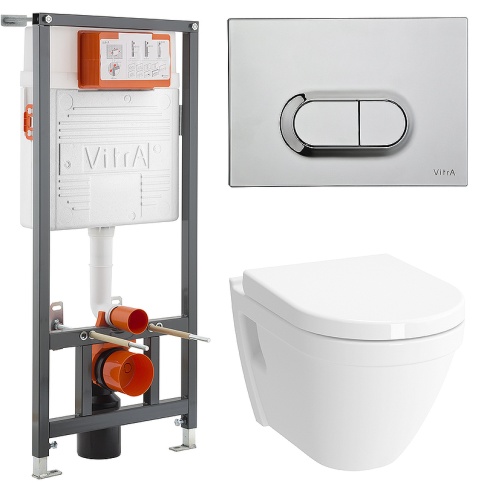 9003B003-7201 Комплект унитаза с инсталляцией Vitra S50 с сиденьем микролифт и кнопкой смыва Хром фото 1