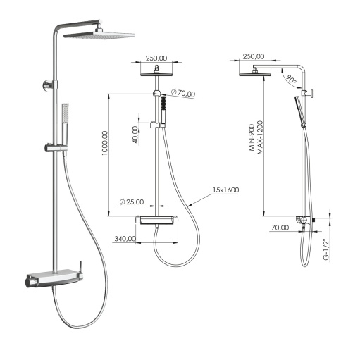 DK2923C Душевая стойка Mira, черное стекло TESKA фото 2