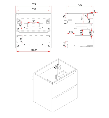 D60BD Тумба под раковину/столешницу Дион 60 Белый мат/Дуб фото 6