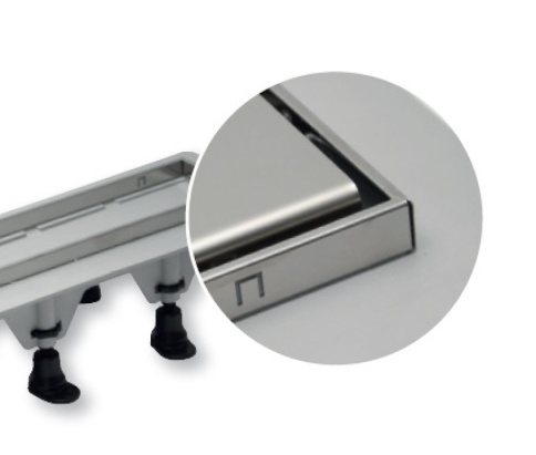 SZE5751 Пластиковый сливной канал с решеткой и рамкой из нержавеющей стали ПОД ПЛИТКУ, L = 755 мм, сухой затвор фото 1