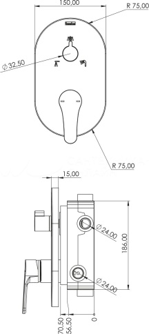 AS3400 Встраиваемый смеситель Amos с изливом, душевой лейкой и головным душем, хром TESKA фото 2