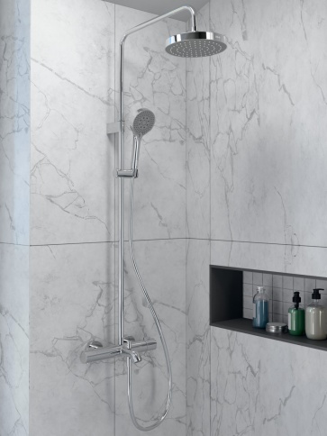 A47303EXP BASE Round Душевая стойка с термостатом с изливом, верхним и ручным душами хром VITRA фото 6