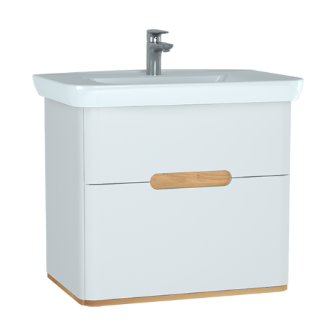 60824 Sento Тумба с раковиной с 2 ящиками 80 см с LED подсветкой цвет матовый белый VITRA фото 1