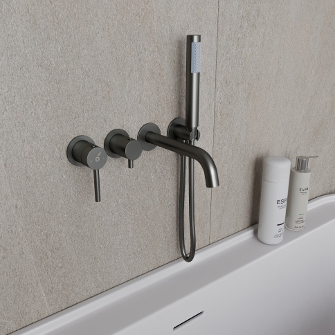 OL-889017-BGM Y-LINE Смеситель для ванны с душевым гарнитуром оружейный металл OLIVEEKA фото 2