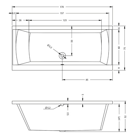 B011001005 JULIA 170 Ванна 170x75 RIHO фото 2