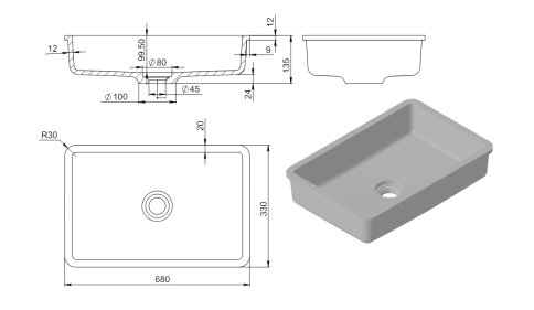 1.02.013.11.1 NEPTUNE 65 Раковина врезная 68x33 Soft Rock Белый матовый HOLBI фото 4