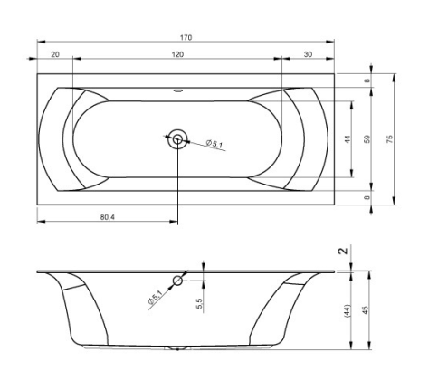 B141001105 LINARES VELVET Ванна 170x75 RIHO фото 4
