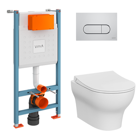 9879B003-7200 Комплект унитаза с инсталляцией Vitra Zentrum Round с сиденьем микролифт и клавишей смыва Хром глянцевый фото 1