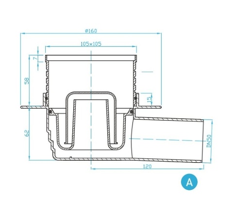 SI50G01 Трап боковой  - метал 50, гравитационный клапан фото 2
