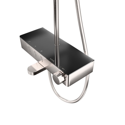 A4730934EXP CORE Round Душевая стойка с термостатом с изливом, верхним и ручным душами никель брашированный VITRA фото 4