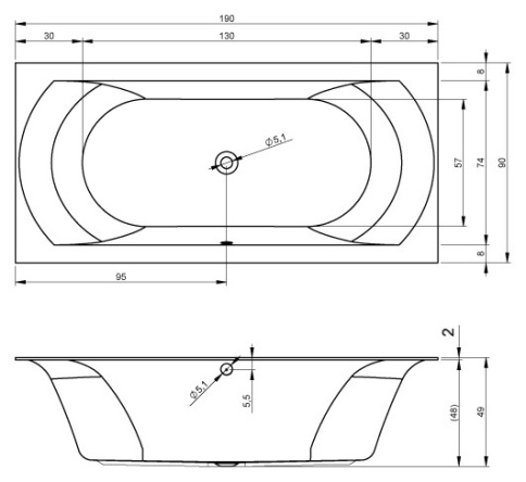 B143001005 LINARES Ванна 190x90 RIHO фото 2