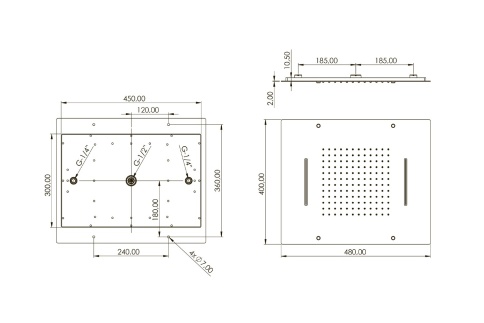AKS4060 Верхний душ на 2 режима (потолочный) 45х30 металл, хром TESKA фото 2