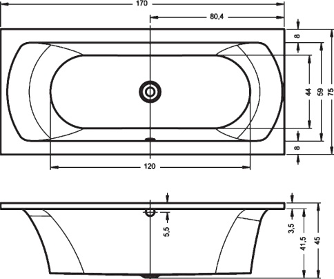 B051001005 LIMA Ванна 170x75 RIHO фото 2