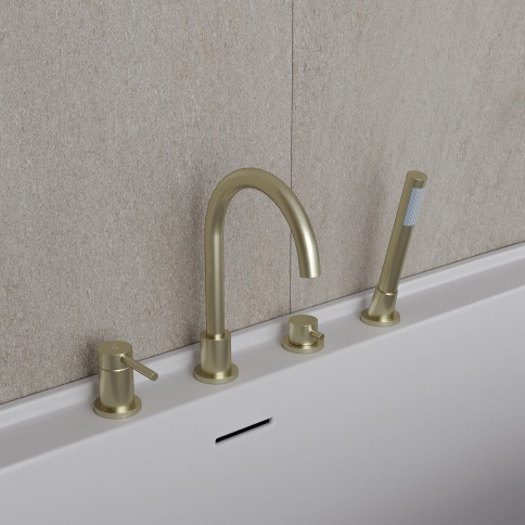 OL-669017-BG Y-LINE Смеситель для ванны с душевым гарнитуром матовое золото OLIVEEKA фото 2