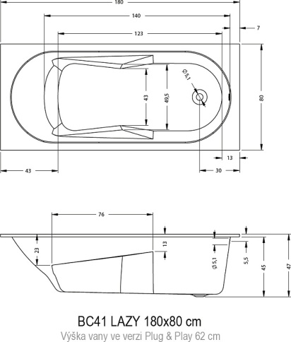 B081001005 LAZY Ванна 180x80 RIHO фото 2