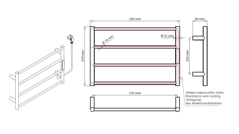 704151081 Электрический полотенцесушитель 560х370мм 63W полированная сталь BEMETA фото 2