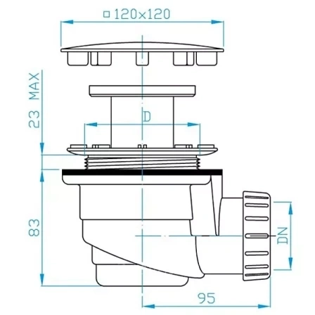 EWE0852 Сифон для душевых поддонов 90/50 хром, квадрат фото 2