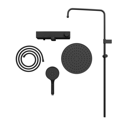 A4730936EXP CORE Round Душевая стойка с термостатом с изливом, верхним и ручным душами черный матовый VITRA фото 3