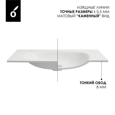 F100W Раковина накладная Solid Flow 100см (без отв. под смеситель) белый матовый OLIVEEKA фото 4